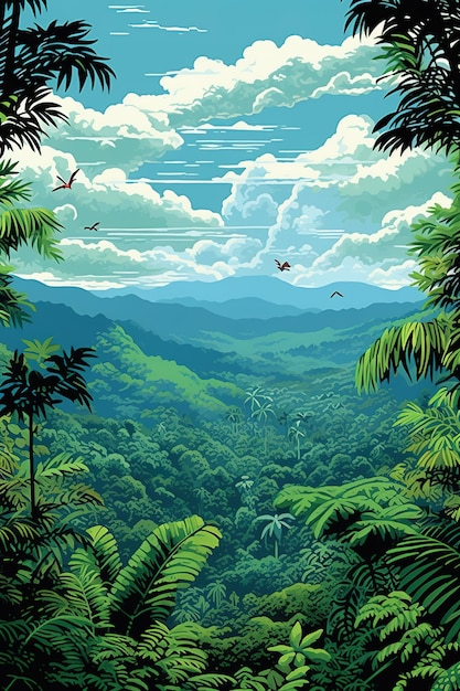 ilustracja naturalnego krajobrazu w Kostaryce