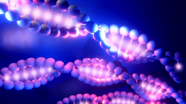 Zdjęcie ilustracja nauki o cząsteczkach dna. zbliżenie koncepcji ludzkiego genomu.