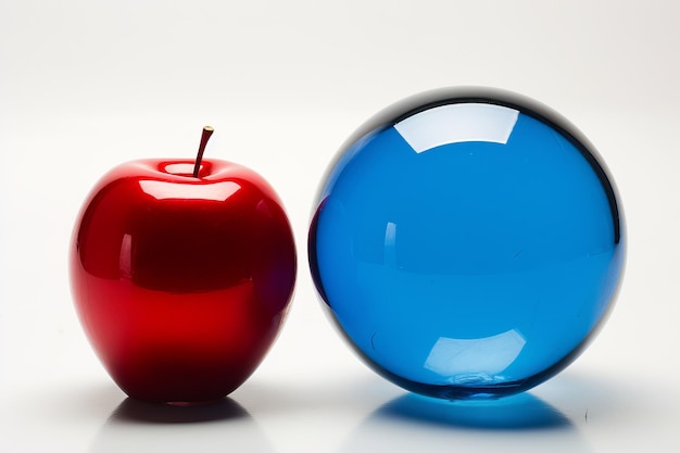 ilustracja Niebieska szklana kula i czerwone jabłko Średnie zbliżenie Generatywna ai
