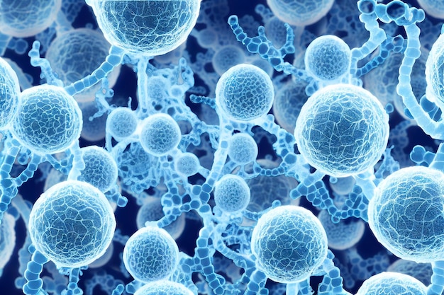 Zdjęcie ilustracja niebieskich komórek bakteryjnych