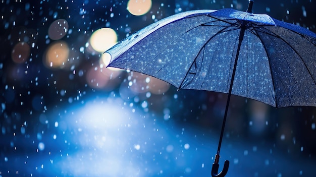 Ilustracja niebieskiego parasola w deszczowym tle bokeh Generatywna sztuczna inteligencja