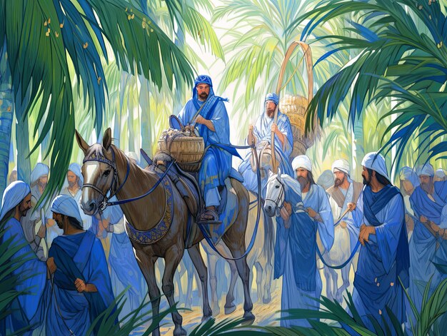 ilustracja Niedziela Palmowa w kolorze niebieskim