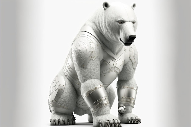 Ilustracja niedźwiedzia polarnego w średniowiecznej zbroi na białym tle. Generatywna sztuczna inteligencja