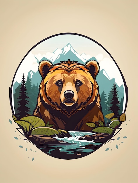 Zdjęcie ilustracja niedźwiedzia w przyrodzie tło dla projektu koszulki