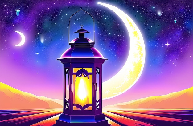 Ilustracja niesamowitego projektu muzułmańskiej arabskiej latarni na ramadan kareem eid al fitr
