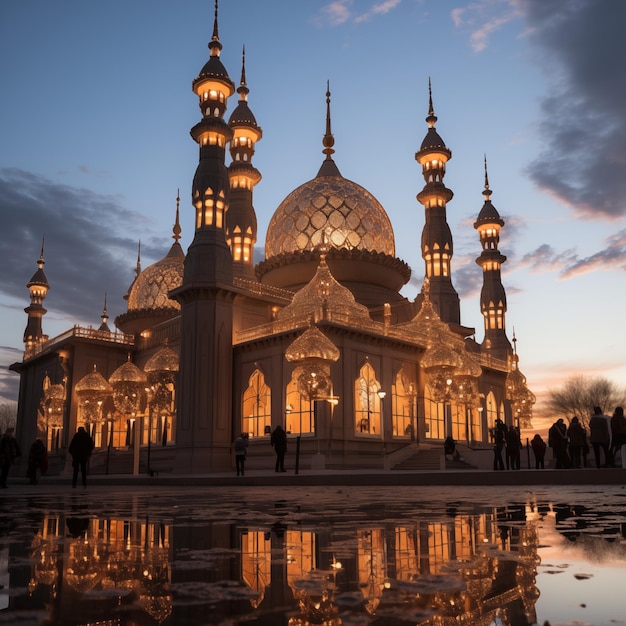Ilustracja niesamowitej architektury projektu muzułmańskiego meczetu koncepcja ramadan