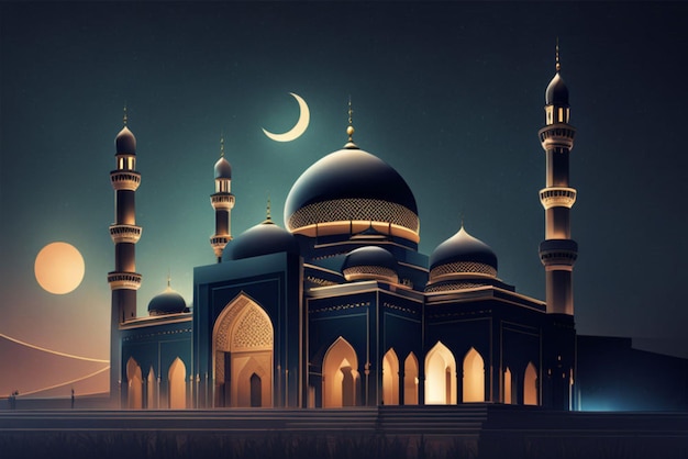 Ilustracja niesamowitej architektury projektu muzułmańskiego meczetu Ramadan koncepcja