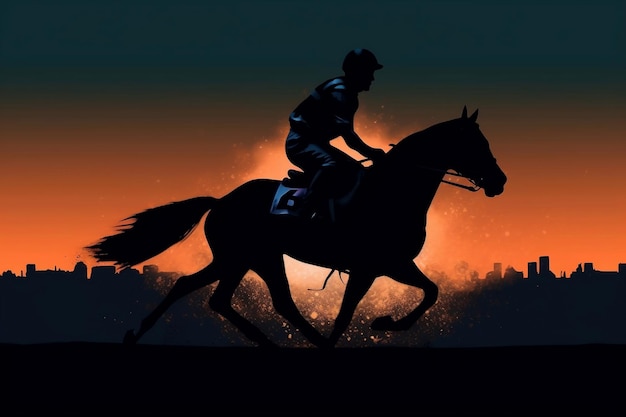 Ilustracja nocnych wyścigów konnych z sylwetką czystej krwi Generative Ai