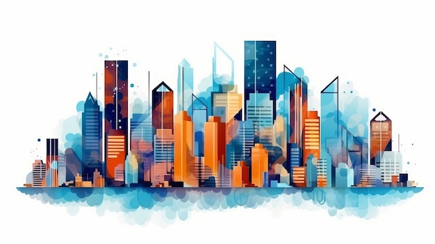 Ilustracja nowoczesnego miasta odizolowana na biało z sukcesem w biznesie
