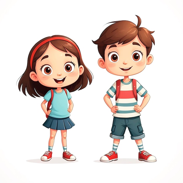 Ilustracja o chłopcu i dziewczynie na białym tle