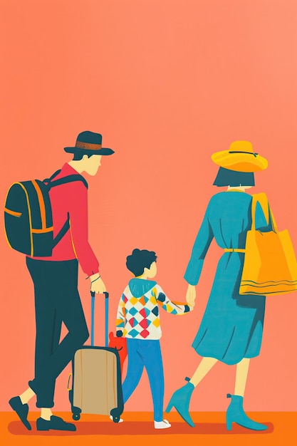 Ilustracja o rodzinie podróżującej