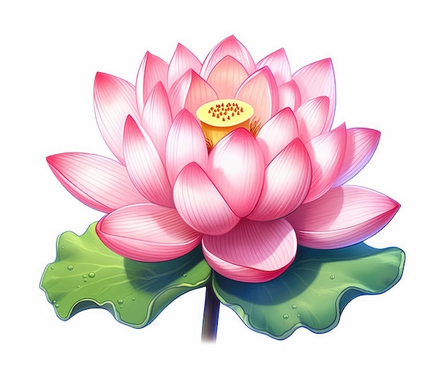 Ilustracja obrazu kwiatu lotosu w kolorze różowym i zielonym, inspirowana pogodnymi i spokojnymi krajobrazami oraz medytacyjną generatywną sztuczną inteligencją