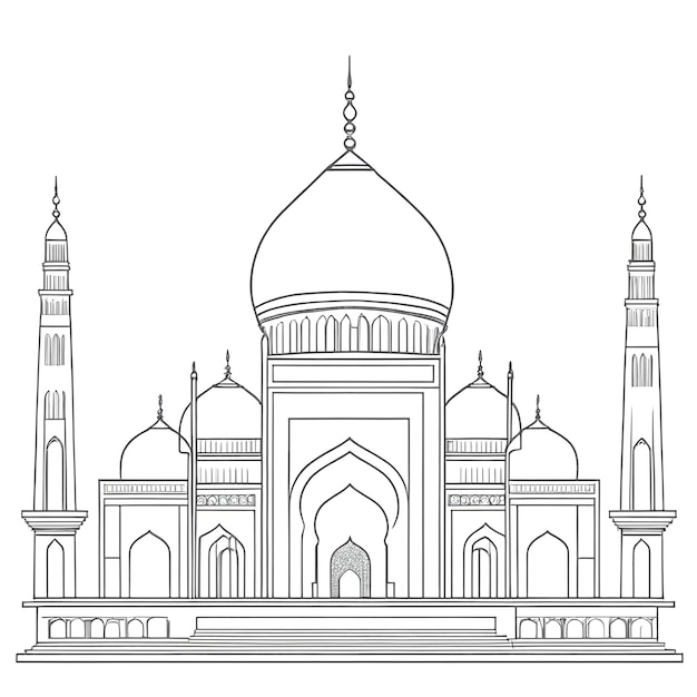 Ilustracja obrysu meczetu na białym tle