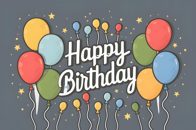 Ilustracja oferuje wszechstronny szablon kartki urodzinowej z balonami