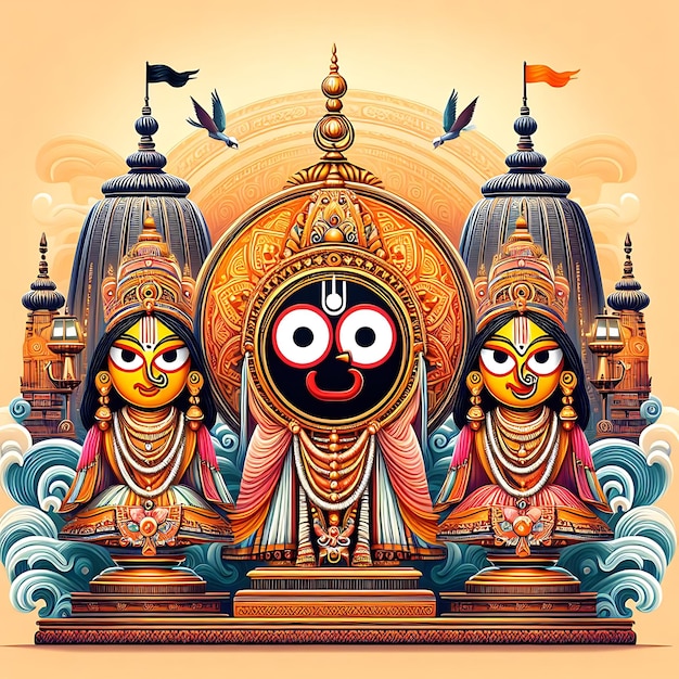 Zdjęcie ilustracja pana jagannatha balabhadry i subhadry na corocznej rathayatrze w festiwalu odisha z powrotem