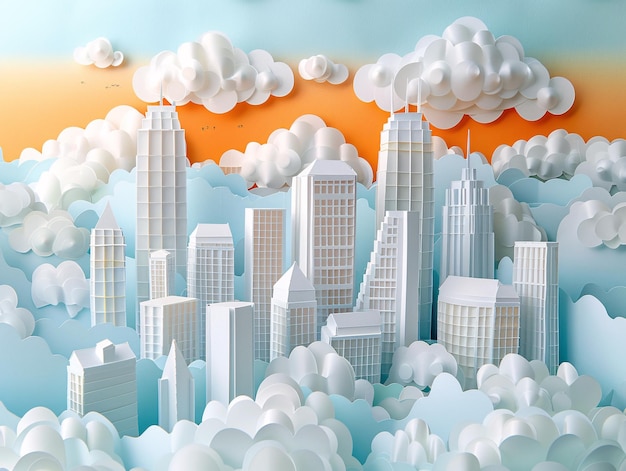Ilustracja papierowego obrazu krajobrazu miasta białych budynków