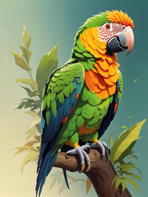 Ilustracja papugi w przyrodzie tło dla projektu koszulki