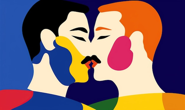 Ilustracja para gejów pocałunek