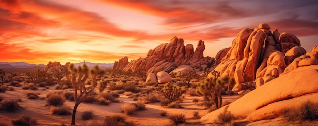 Ilustracja parku narodowego Joshua Tree w Stanach Zjednoczonych Kaktus pustynny z Arizony
