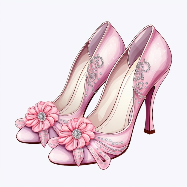ilustracja pary różowych butów na wysokim obcasie z kwiatami generatywnymi ai