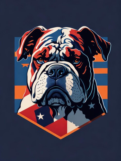 Ilustracja patriotycznego psa na tle amerykańskiej flagi