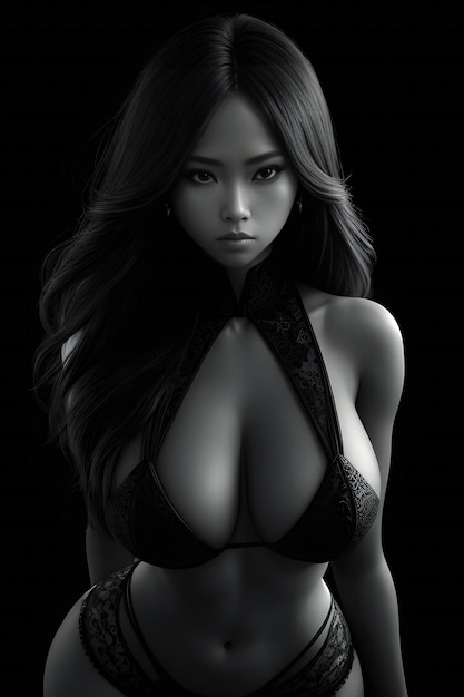 ilustracja pięknej azjatyckiej kobiety w czarnej bieliźnie