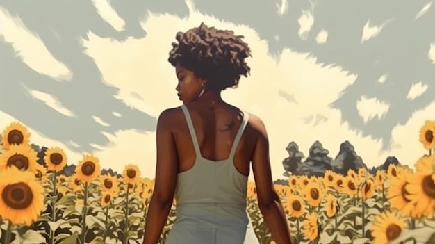 Ilustracja pięknej czarnej kobiety spacerującej w słońcu