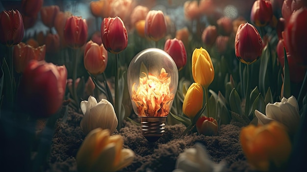 Zdjęcie ilustracja pięknych tulipanów w ogrodzie 3d realistyczna