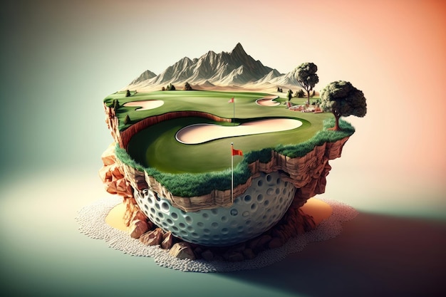 Ilustracja piłeczki golfowej w stylu 3d Koncepcja futurystycznego sportu AI generacji