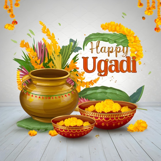 Zdjęcie ilustracja plakatów z indyjskiego festiwalu happy ugadi