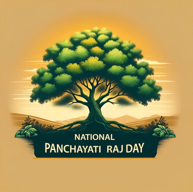 Ilustracja plakatu na Dzień Panchayati Raj z dużym drzewem