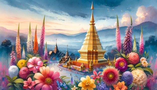 Ilustracja plakatu na festiwal kwiatów w Chiang Mai