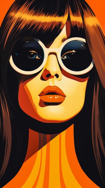 Ilustracja plakatu urody w stylu retro z odważnym makijażem i kolorowym tłem