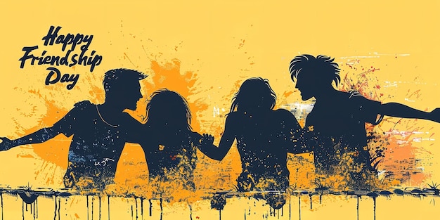 Zdjęcie ilustracja plakatu z napisem dzień przyjaźni na żółtym tle z dużą przestrzenią dla tekstu lub reklamy produktu generatywna sztuczna inteligencja