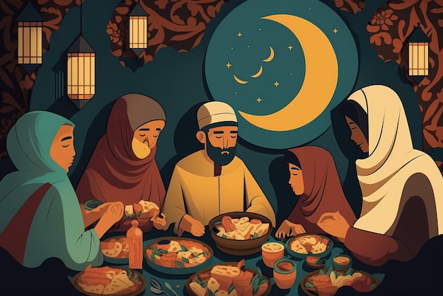 Ilustracja płaski kolor dla ramadanu