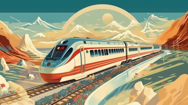 ilustracja podróży koleją dużych prędkości w święto narodowe