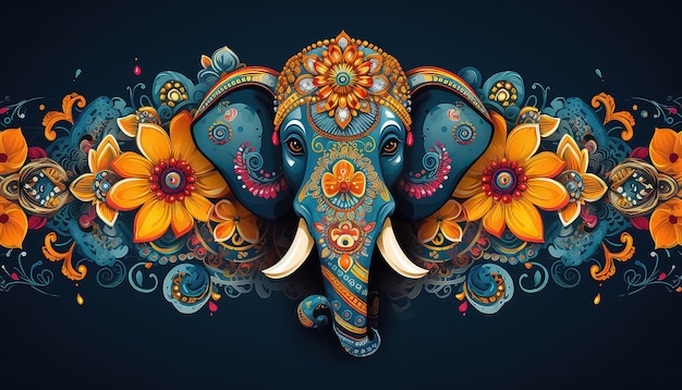 Ilustracja pomarańczowego słonia na niebieskim tle