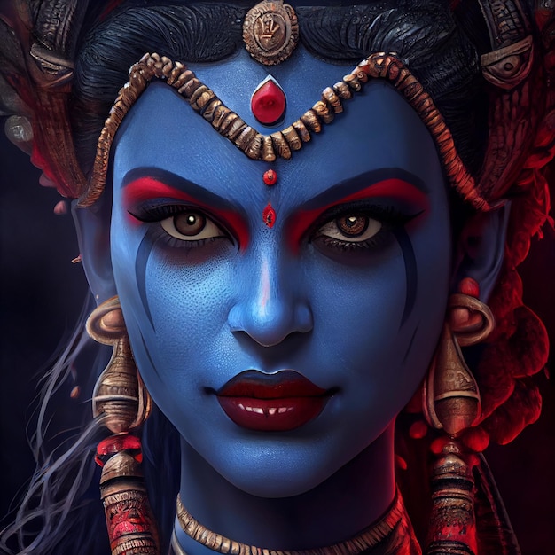 Zdjęcie ilustracja portret bogini kali hinduski bóg mahakali bhadrakali lub kalika