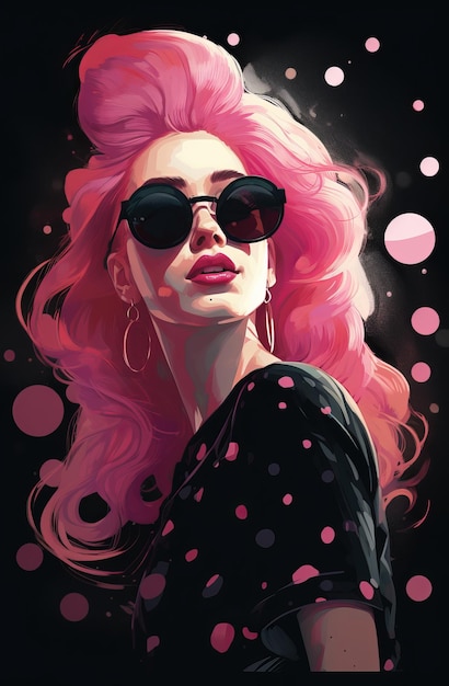 Ilustracja portret dziewczyny z różowymi włosami