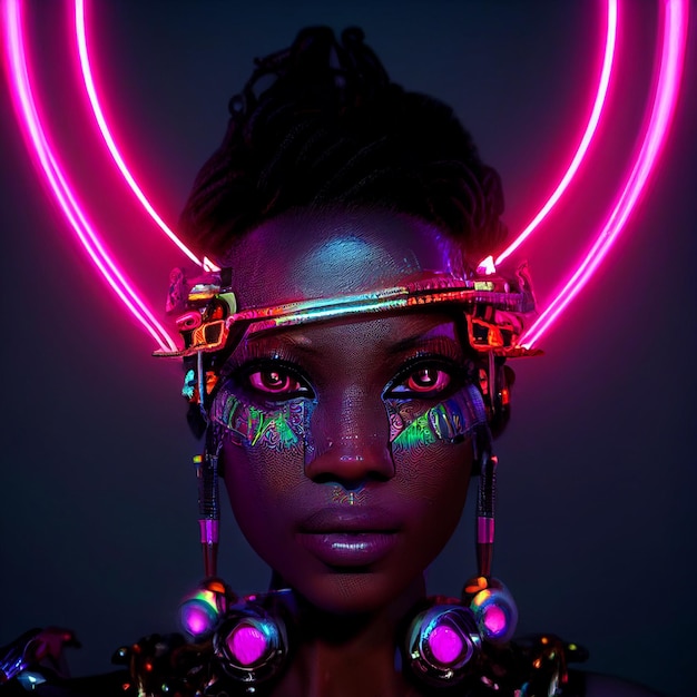 Ilustracja portret futurystycznej kobiety afroamerykańskiej