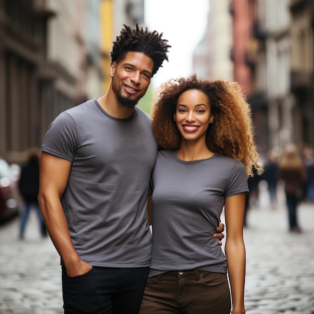 Ilustracja portretu mody pary z prostym makietą koszulki generowana przez AI
