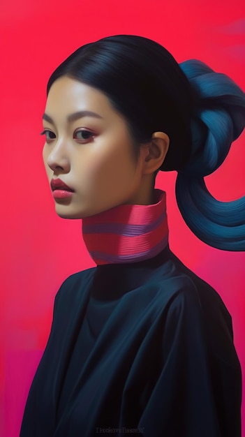 Ilustracja portretu mody w połączeniu z abstrakcyjną sztuką generowana przez AI