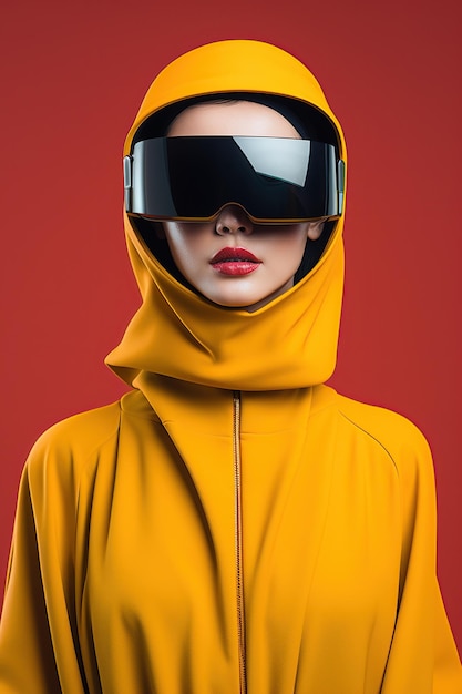 Ilustracja portretu mody w zestawie VR stworzonym jako dzieło sztuki generatywnej przy użyciu sztucznej inteligencji