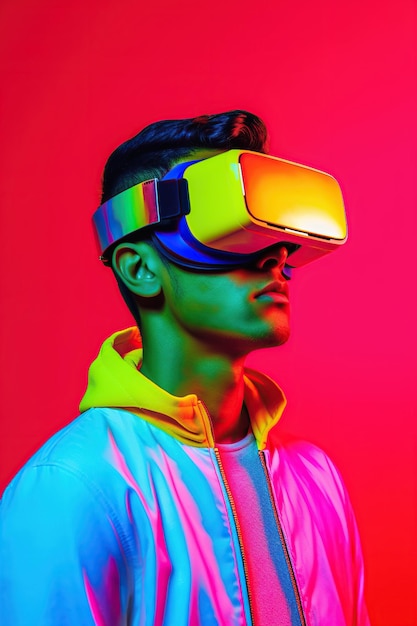 Ilustracja portretu mody w zestawie VR stworzonym jako dzieło sztuki generatywnej przy użyciu sztucznej inteligencji