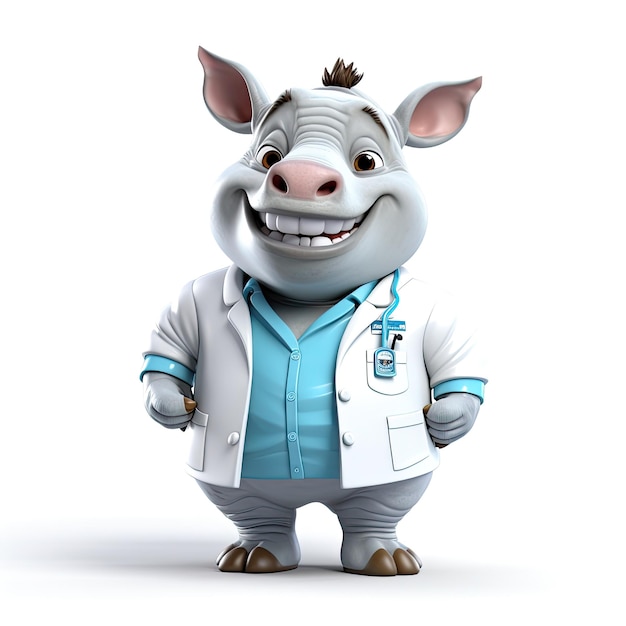 ilustracja postać z kreskówki nosorożca lekarza