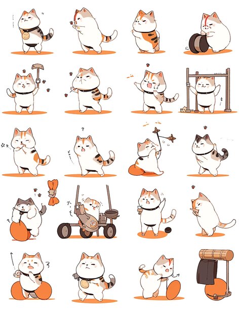 Zdjęcie ilustracja postaci cute cats sticker pack