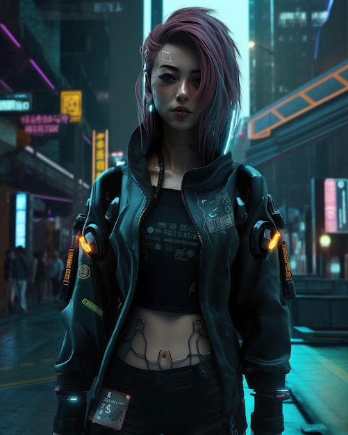 ilustracja postaci koncepcji cyberpunk przyszłość technologia punk Y2K miejski ninja w zimie