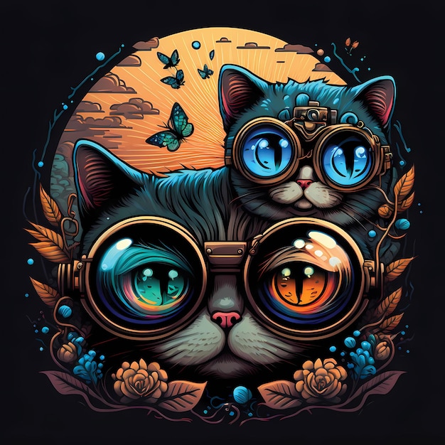 Zdjęcie ilustracja postaci kota z kreskówek, w okularach, modny i fajny design