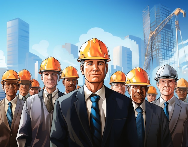 Ilustracja pracowników zespołu budowlanego plakatu Święta Pracy dla bezpieczeństwa Święto Pracy USA