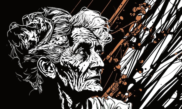 Zdjęcie ilustracja problemów ze zdrowiem psychicznym abstrakcyjny graficzny obraz starej kobiety z demencją i chorobą alzheimera w stylu sztuki wektorowej zdezorientowany umysł stracił wspomnienia i zdezorientowane myśli